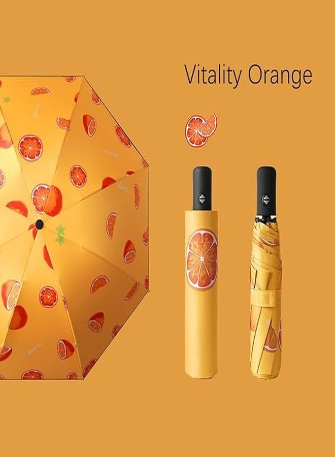 Missby Unisex-Adults Manual Tri-Fold Compact Umbrella with Creative Fruit Printing for Rain & Sun Protection (23 Inches, Large Size) (Orange) - Image 5